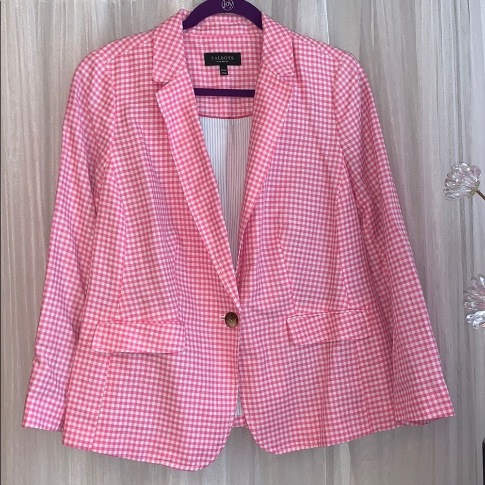 #Talbots Petite Pink Checkered Boyfriend Blazer